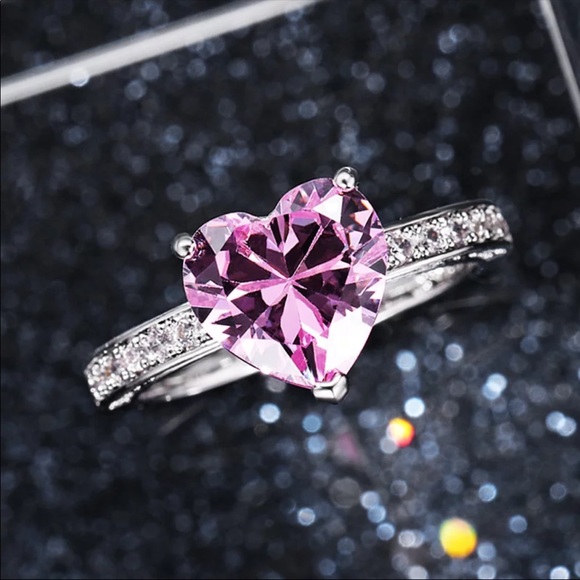 New Women’s 925 Silver Heart Pink Sapphire Ring - Picture 4 of 5